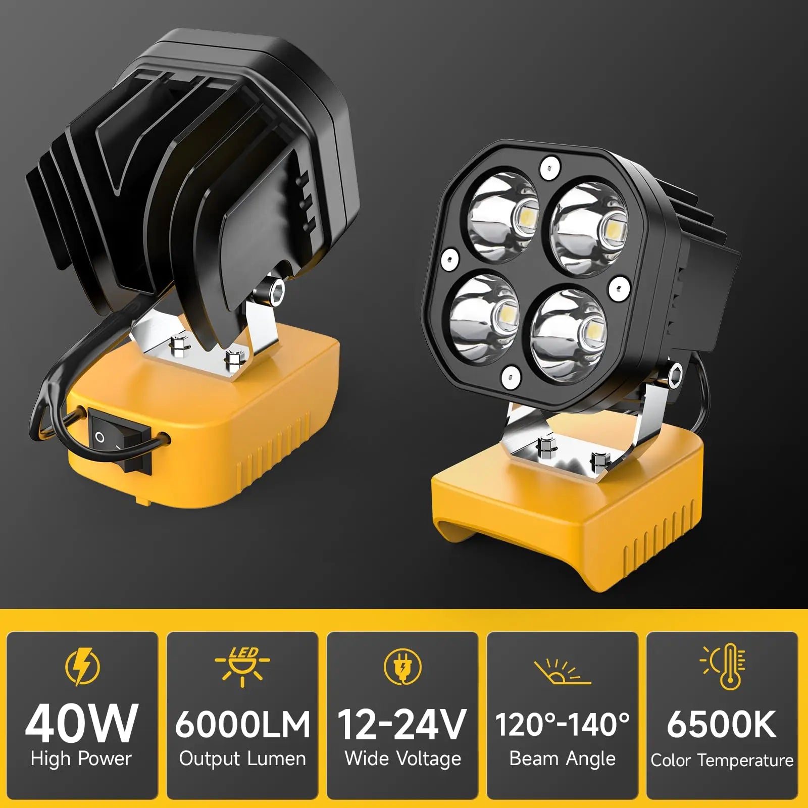 6000LM Portable LED Work Light Dewalt 20V Battery