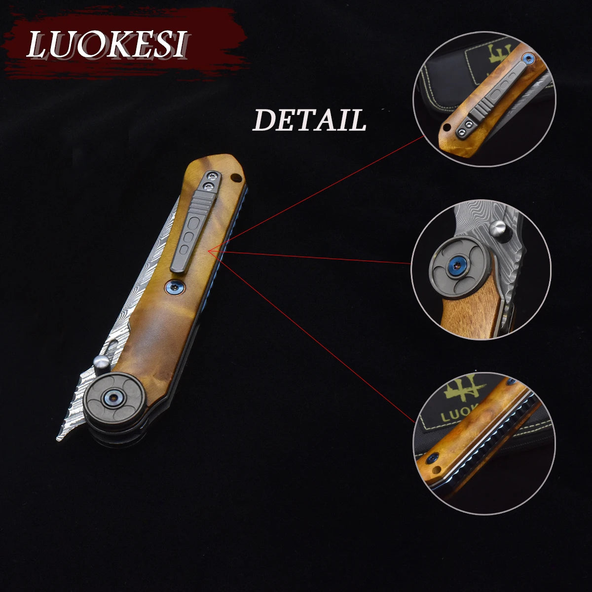 Damascus Wood Handle Folding Knife