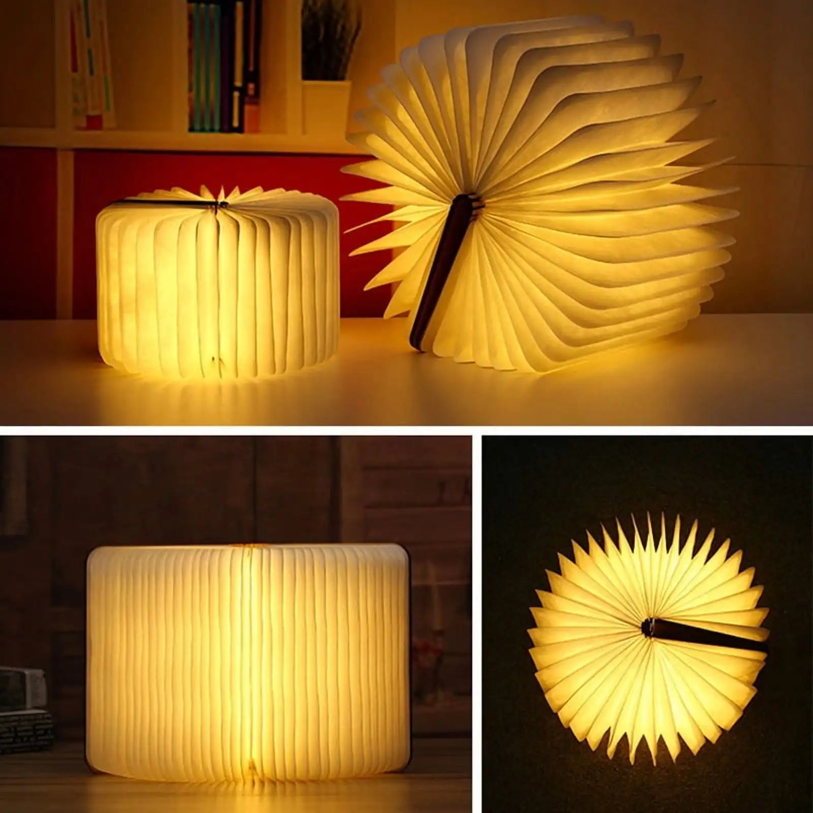 Wooden Folding Book Lamp Portable LED Desk Light USB Rechargeable