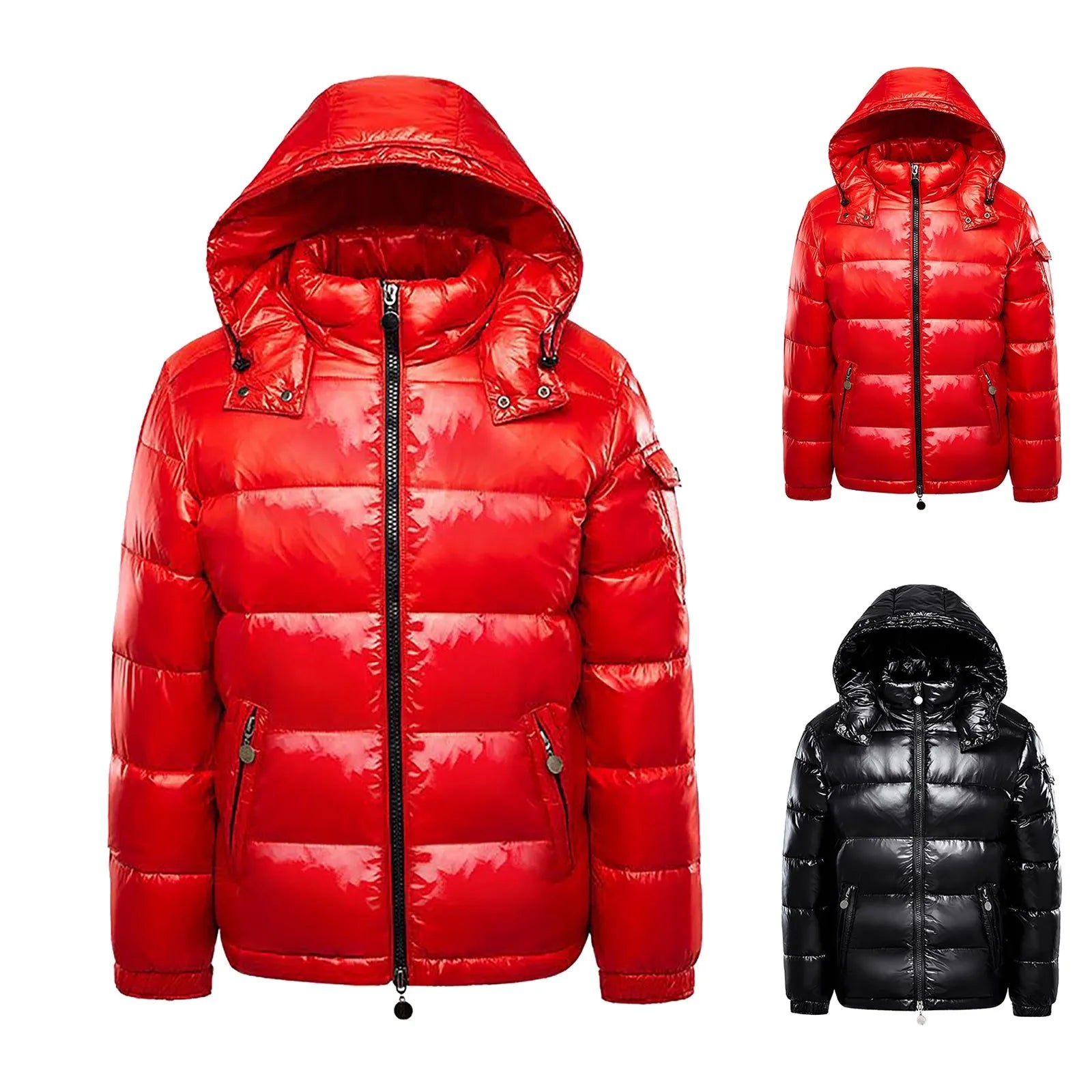 Men'S Padded Coats Hooded Jacket Black Glossy Couple Unisex Jacket Hooded Thickened Bread Jackets Winter Warm Outerwear Hombre