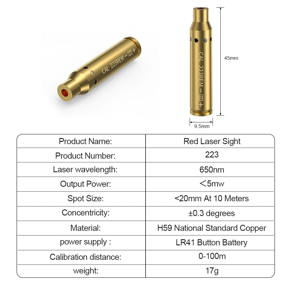 223REM Optics Cartridge Red Dot Laser Boresighter