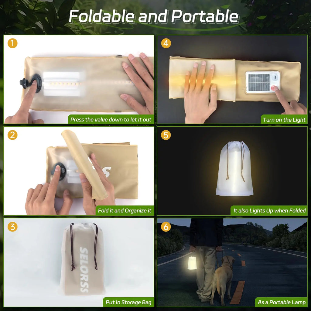 Solar Camping Lantern 2000mAh Folding Portable Light Waterproof