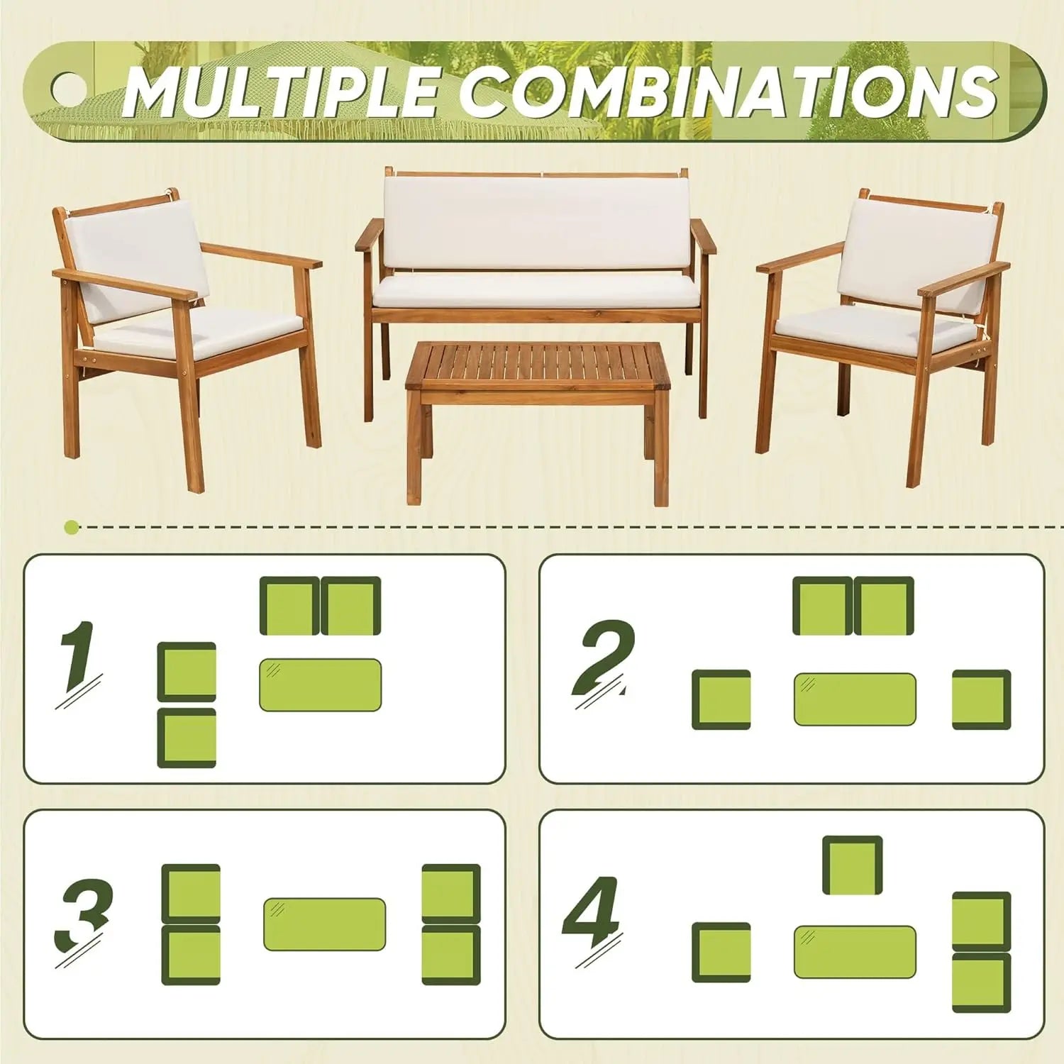 Patio Furniture 4 Piece Outdoor Acacia Wood