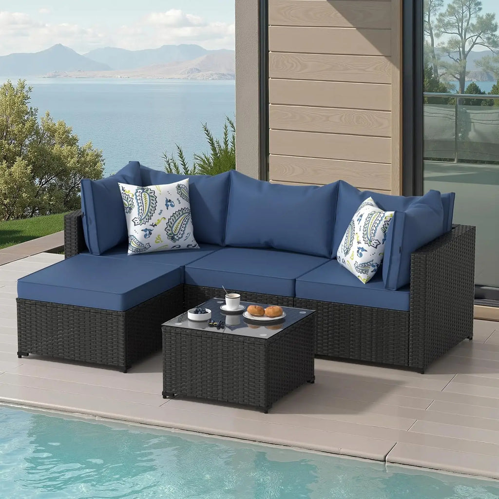 Patio Furniture Set 5PCS Outdoor Sectional with Ottoman