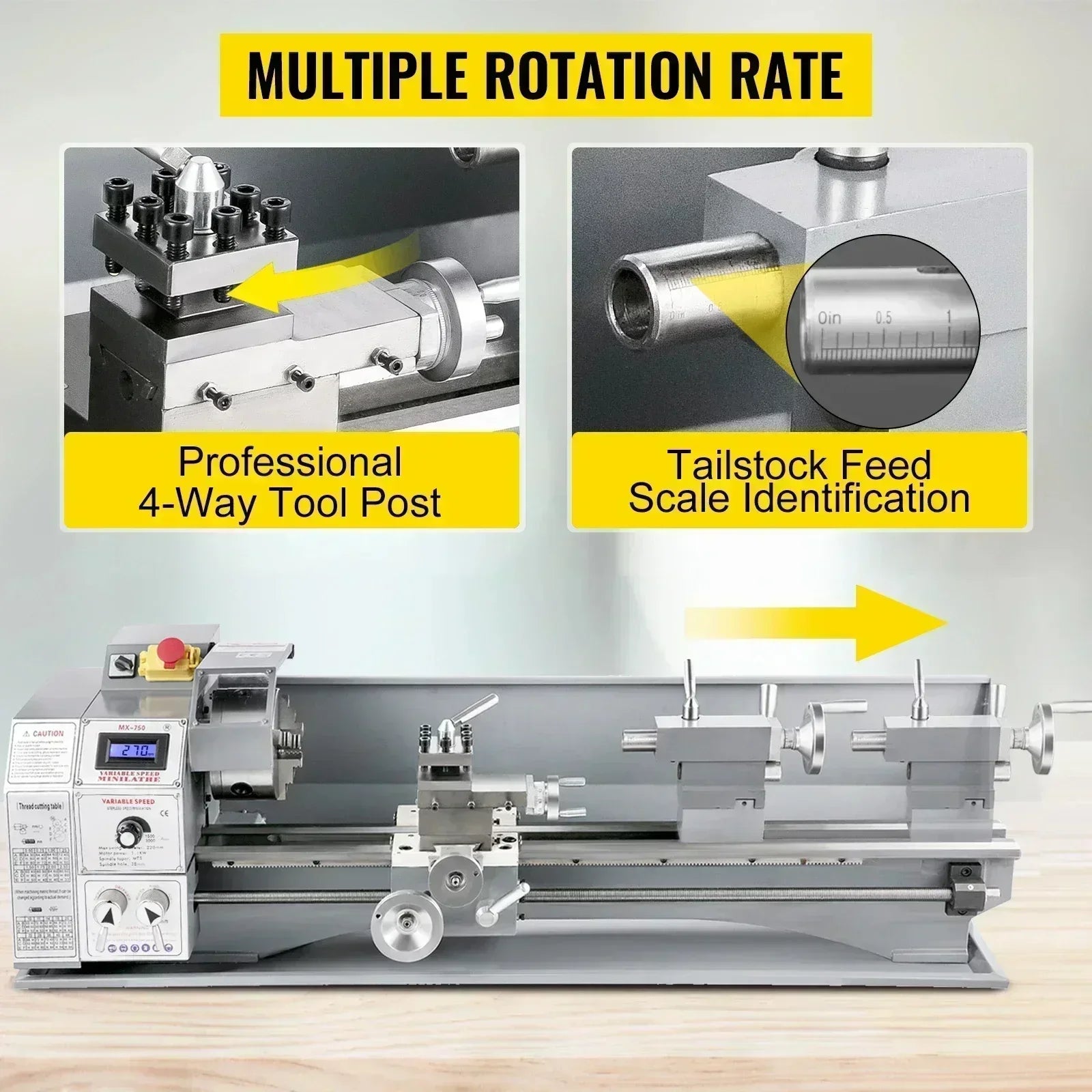 Mini Metal Lathe Variable Speed Large Swing