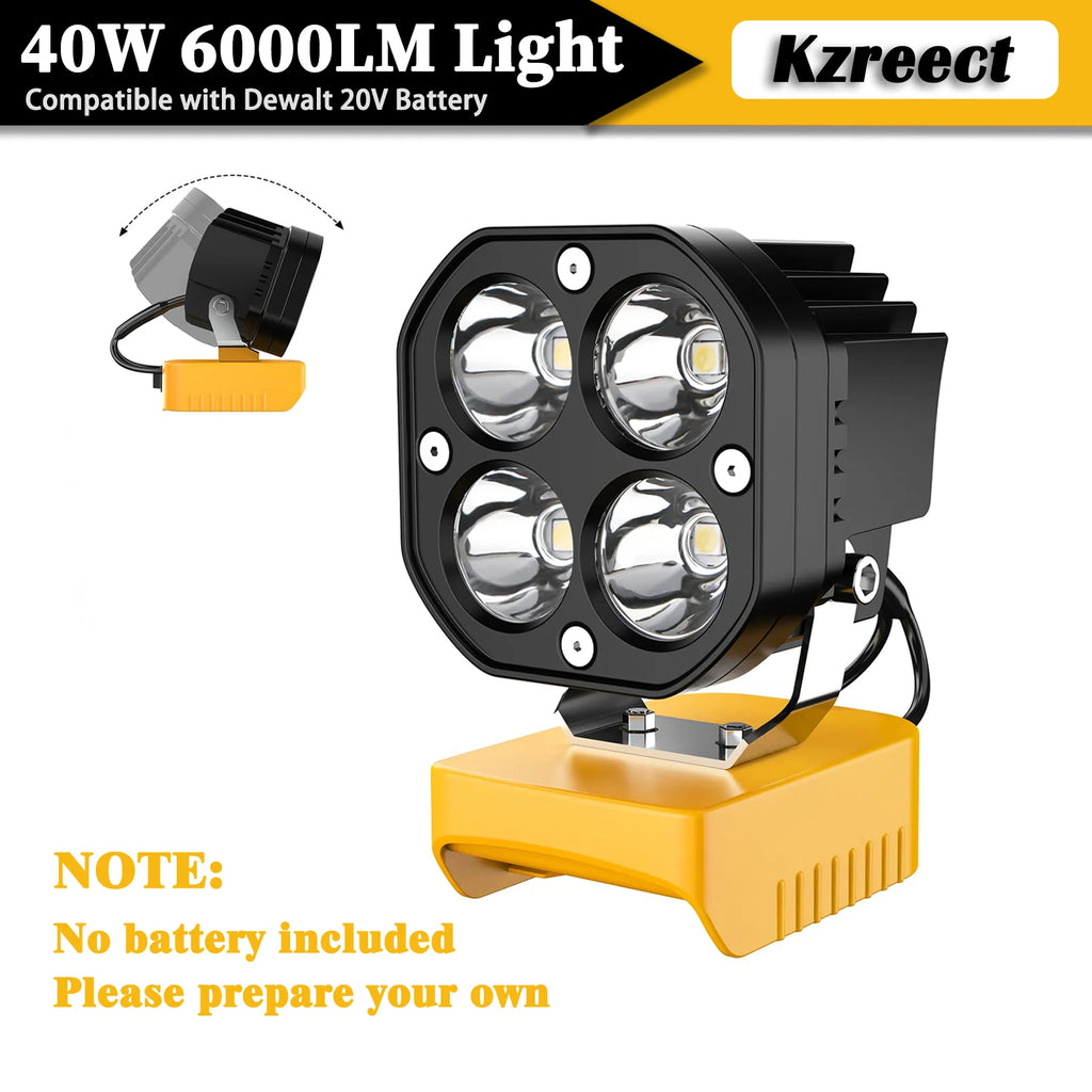6000LM Portable LED Work Light Dewalt 20V Battery