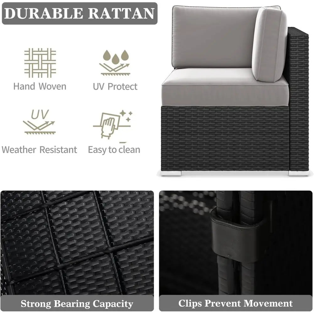 15-Piece Outdoor Patio Furniture Set with Fire Pit Table, Rattan Wicker Sectional Sofa with Coffee Table