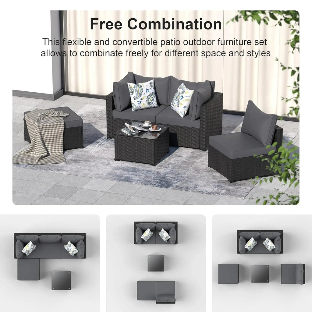 Patio Furniture Set 5PCS Outdoor Sectional with Ottoman
