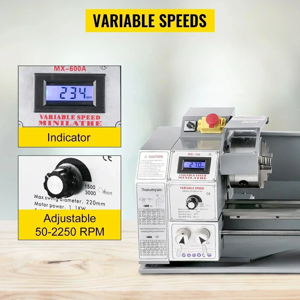 Mini Metal Lathe Variable Speed Large Swing