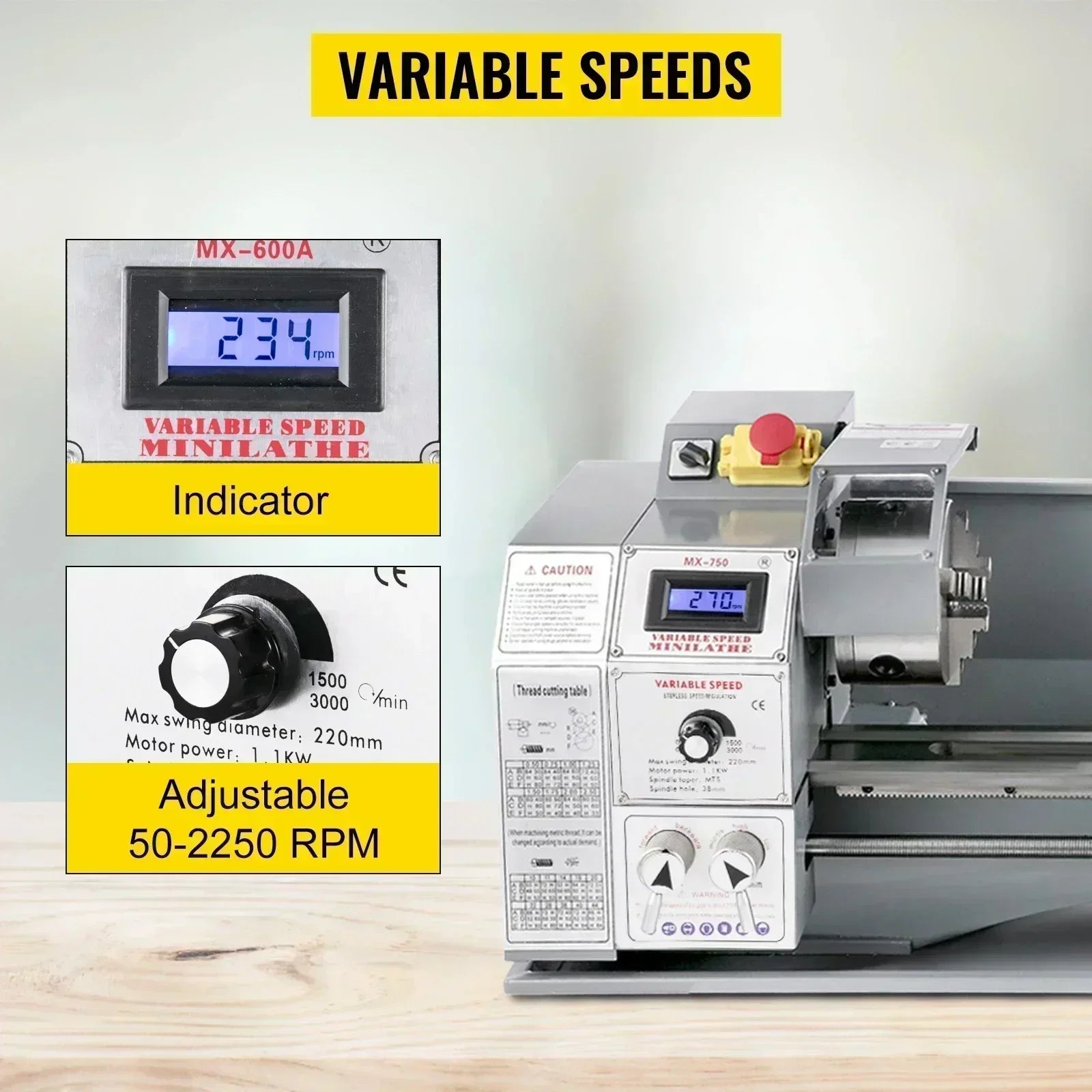 Mini Metal Lathe Variable Speed Large Swing