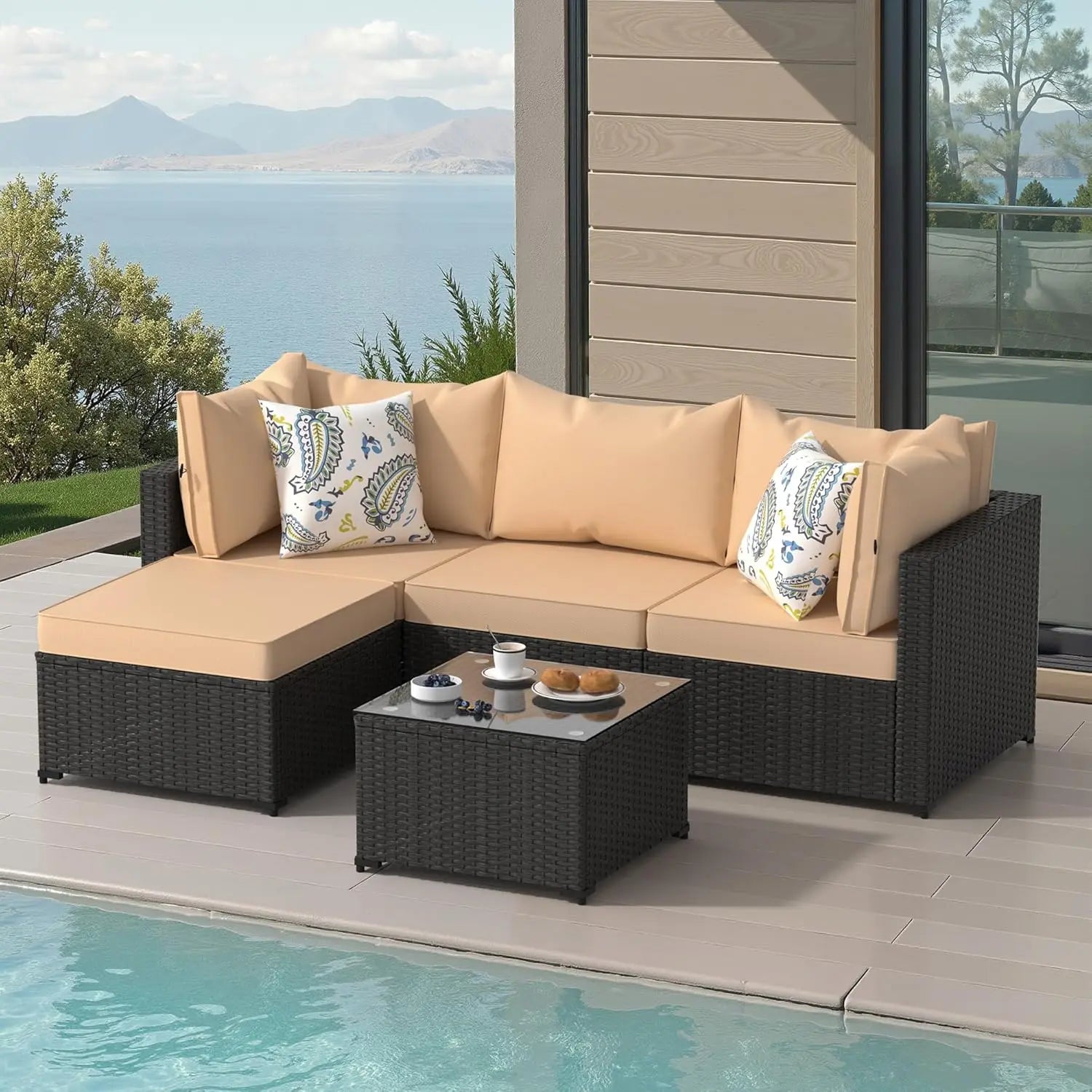 Patio Furniture Set 5PCS Outdoor Sectional with Ottoman