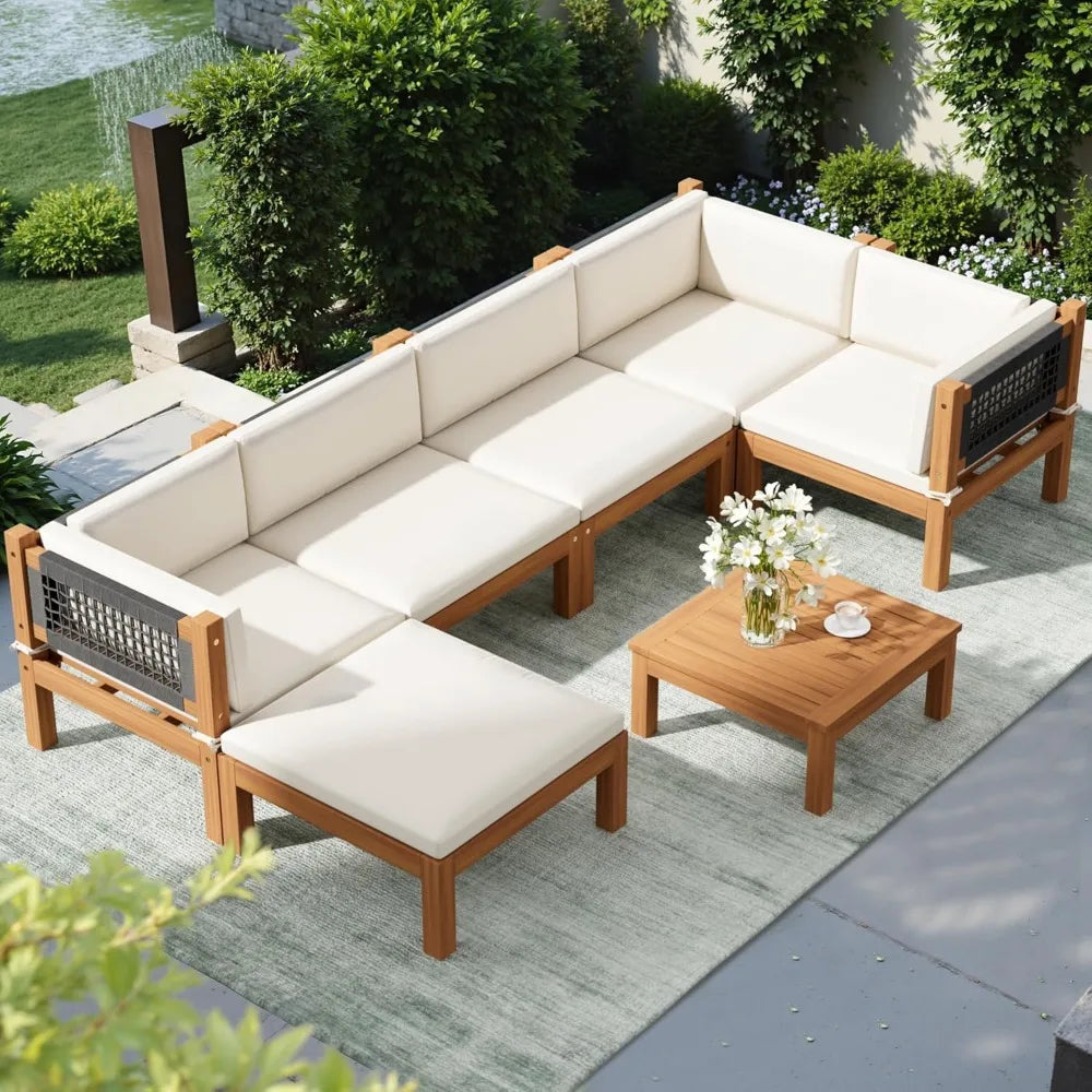 7 Piece Acacia Wood Patio Sofa