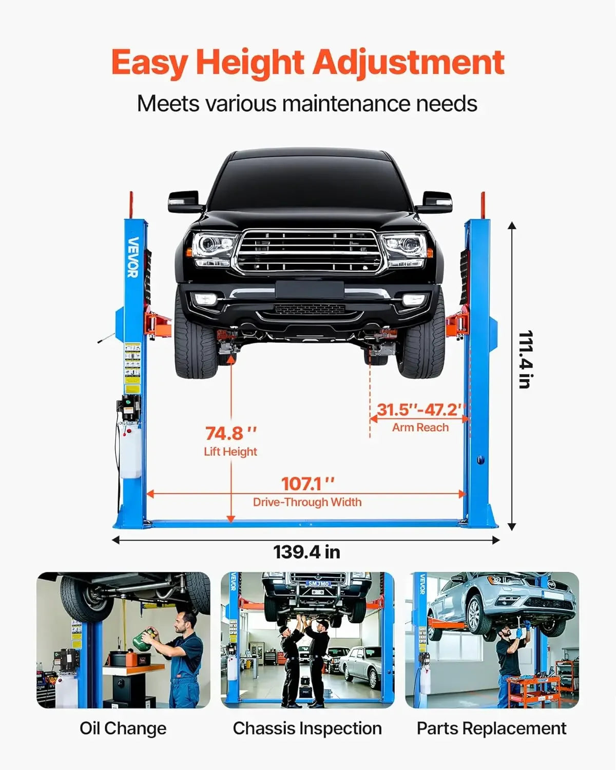 2 Post Lift 12000 lb 2.95 HP Motor