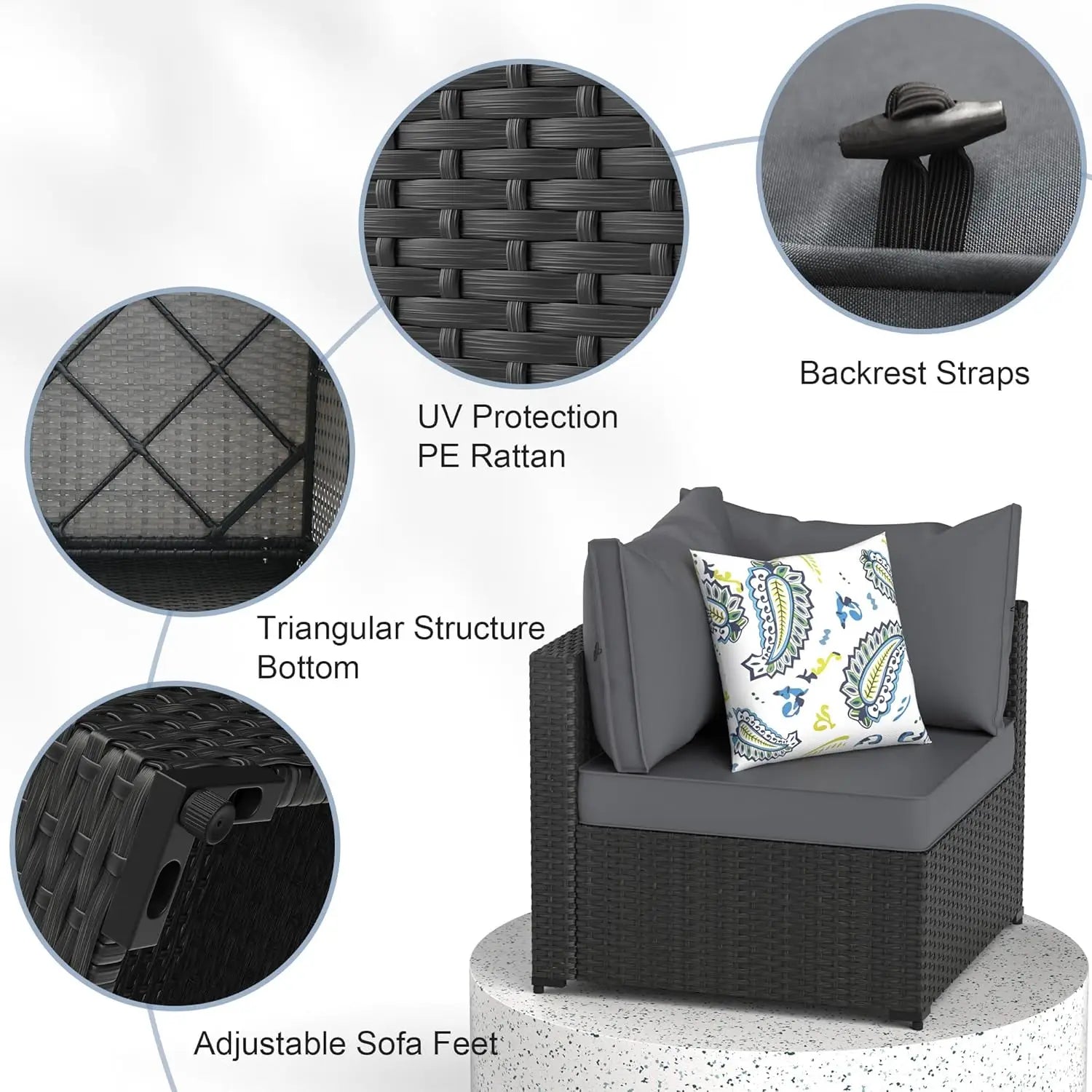 Patio Furniture Set 5PCS Outdoor Sectional with Ottoman
