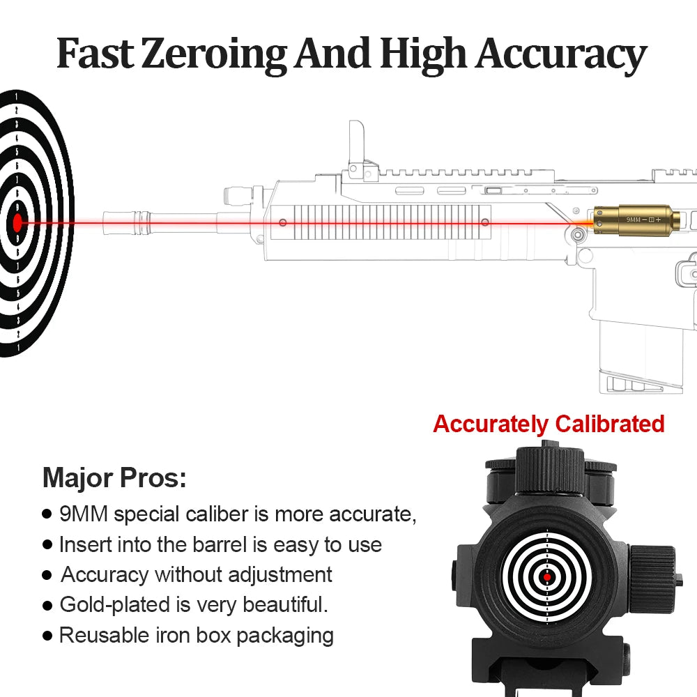9MM Optics Cartridge Red Laser Bore Brass Sighter