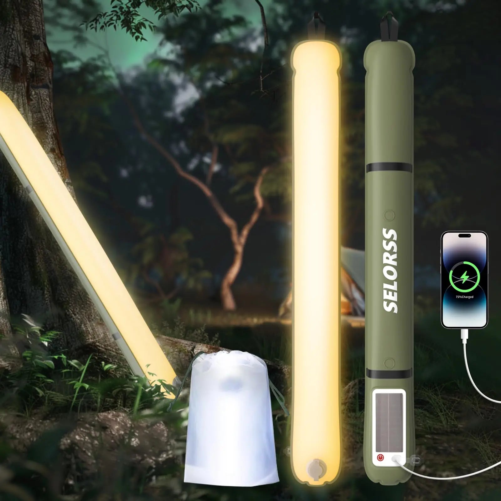 Solar Camping Lantern 2000mAh Folding Portable Light Waterproof