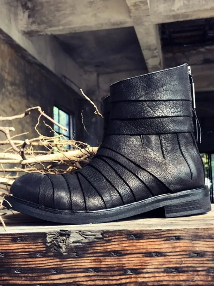 Genuine Leather Round Toe Zipper Ankle Boots