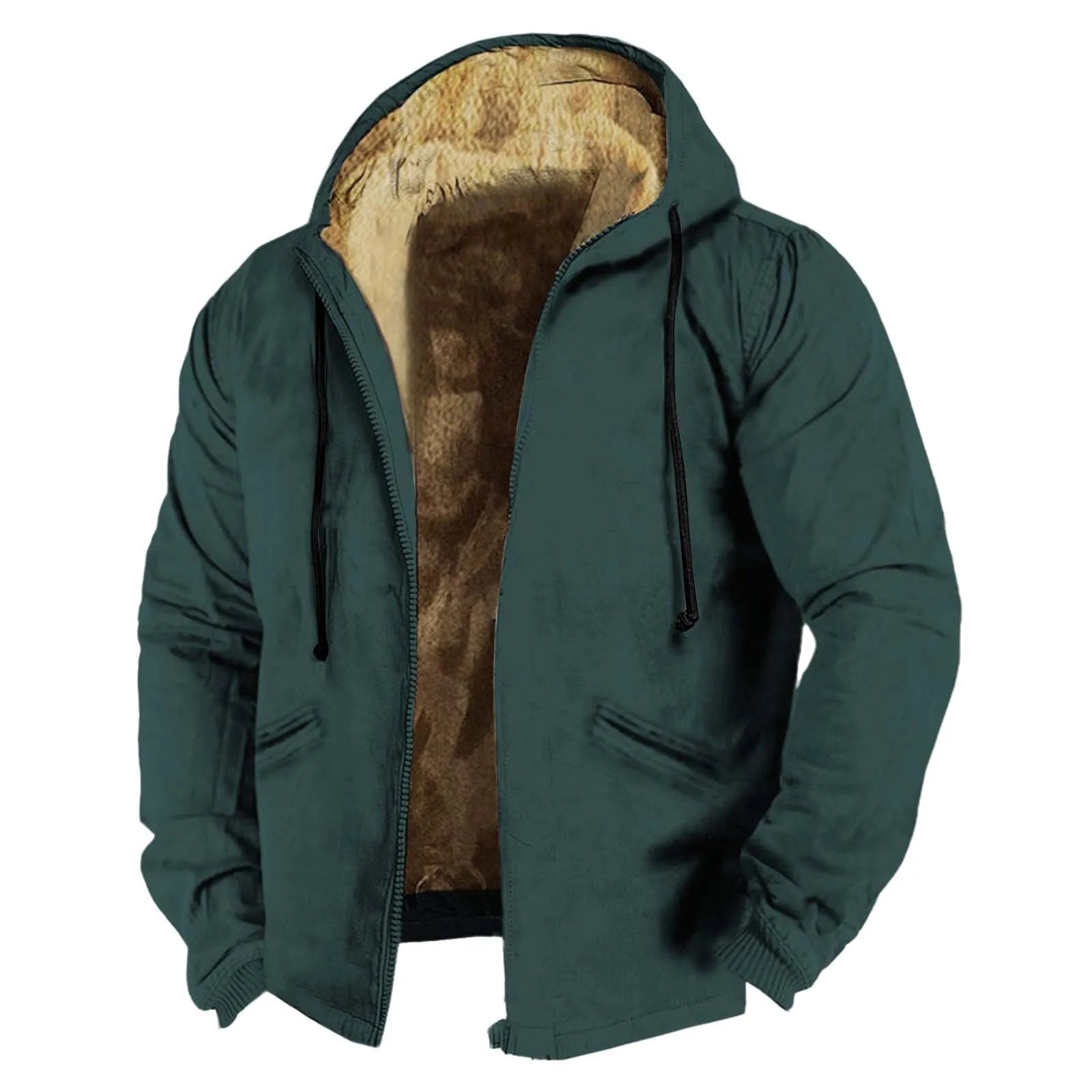 Men Winter Jacket Fleece Lined Solid Color