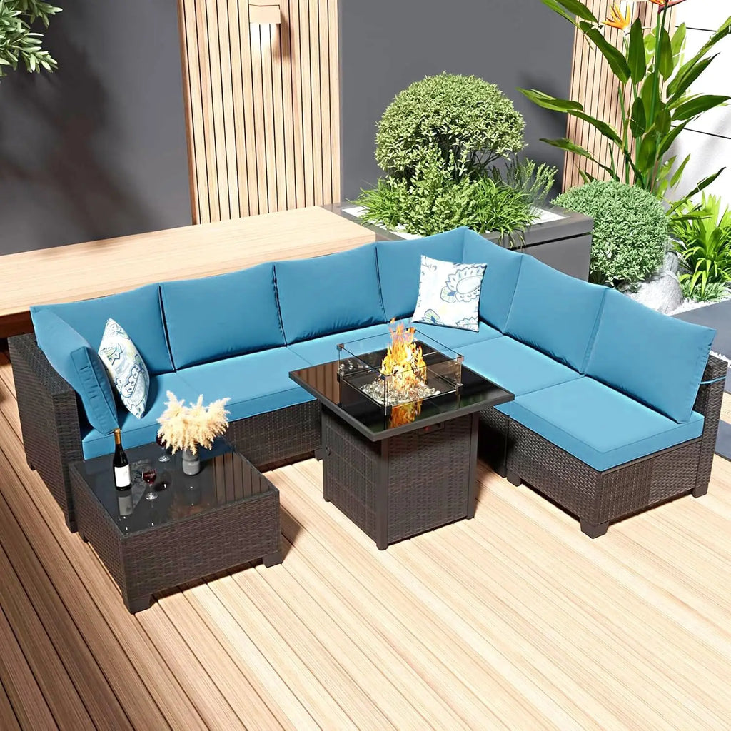 8 Piece Patio Furniture Set with Fire Pit Table