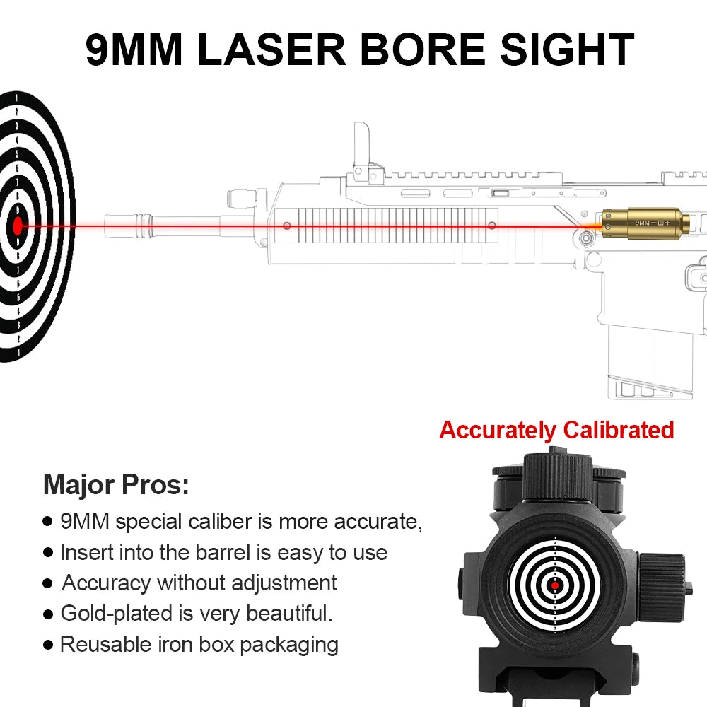 9MM Optics Cartridge Red Laser Bore Brass Sighter