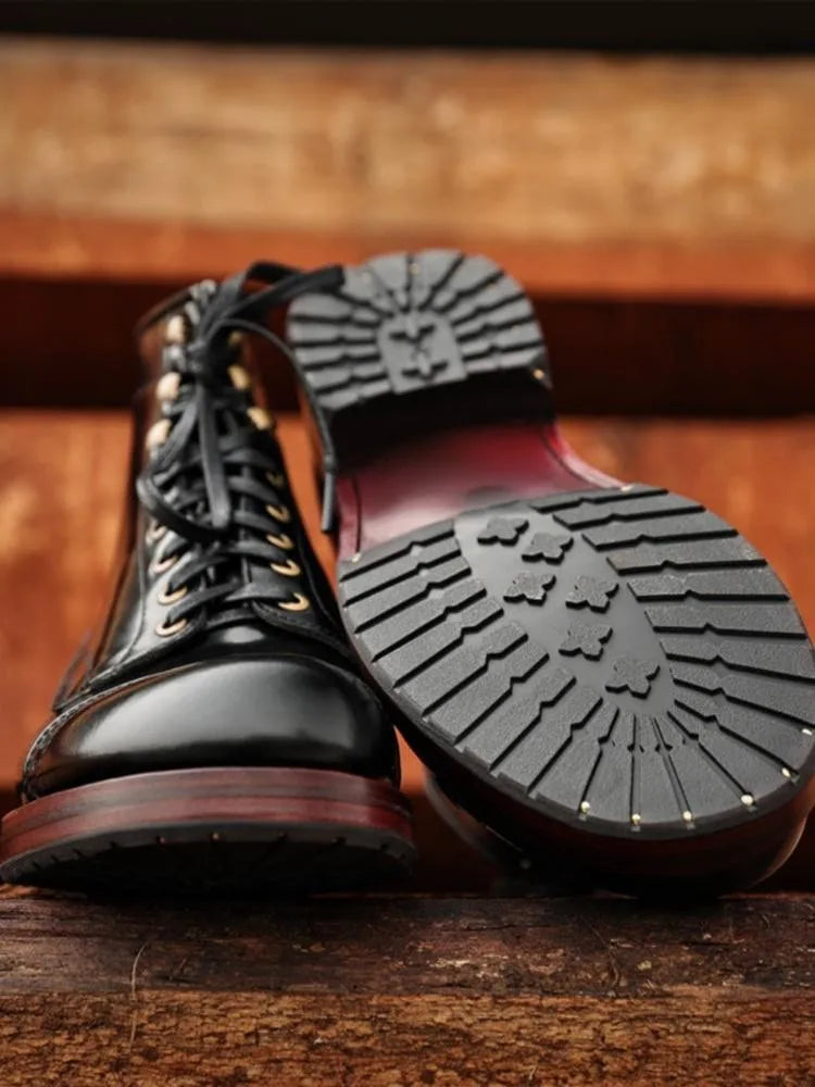 Retro Style Genuine Leather Round Toe Lace-Up