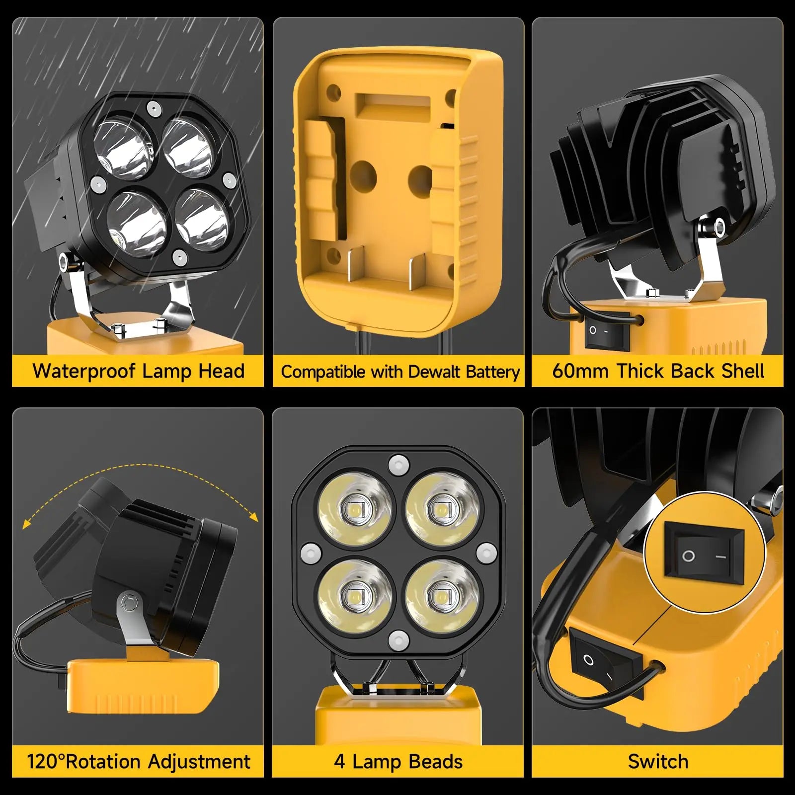 6000LM Portable LED Work Light Dewalt 20V Battery