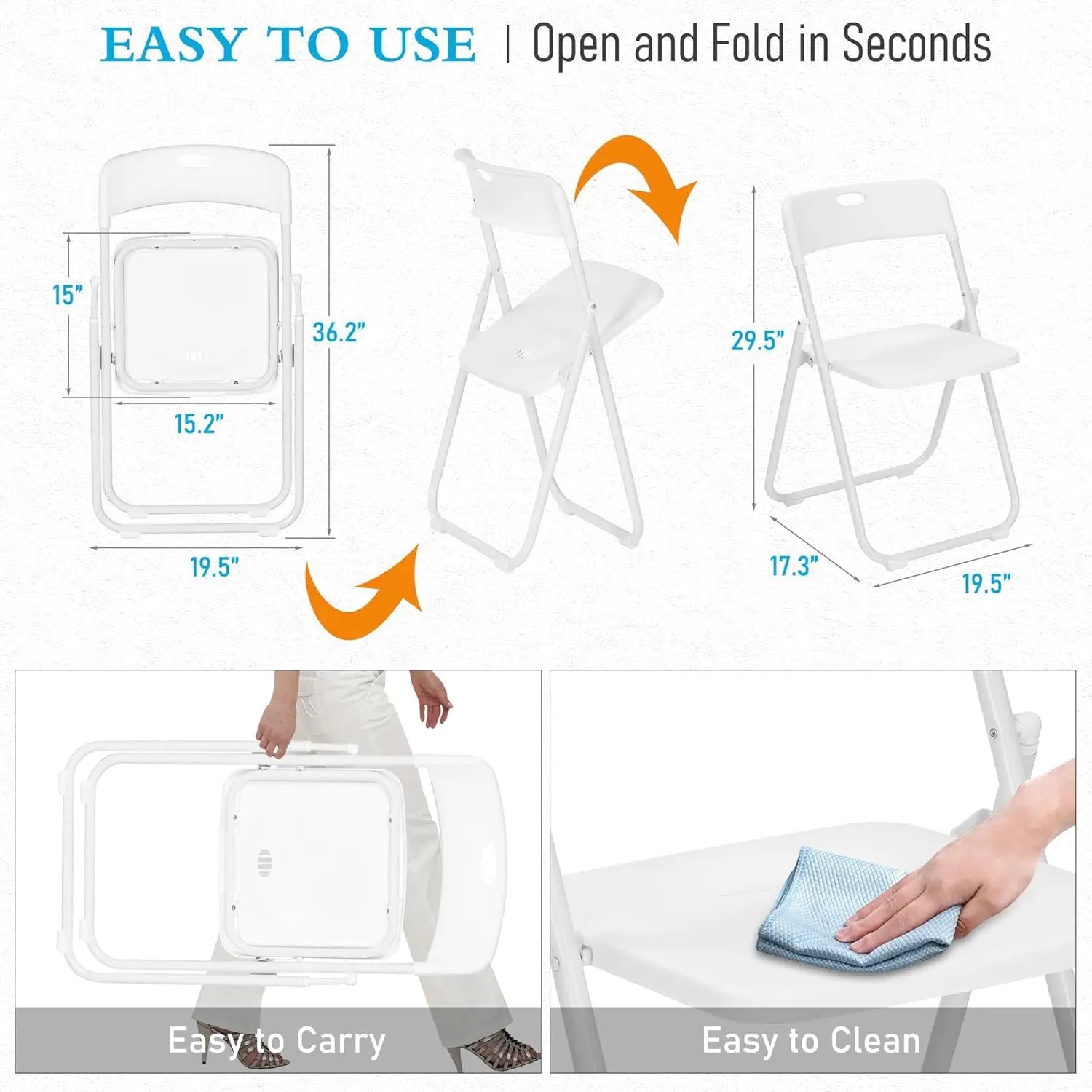 10 Pack White Plastic Folding Chairs