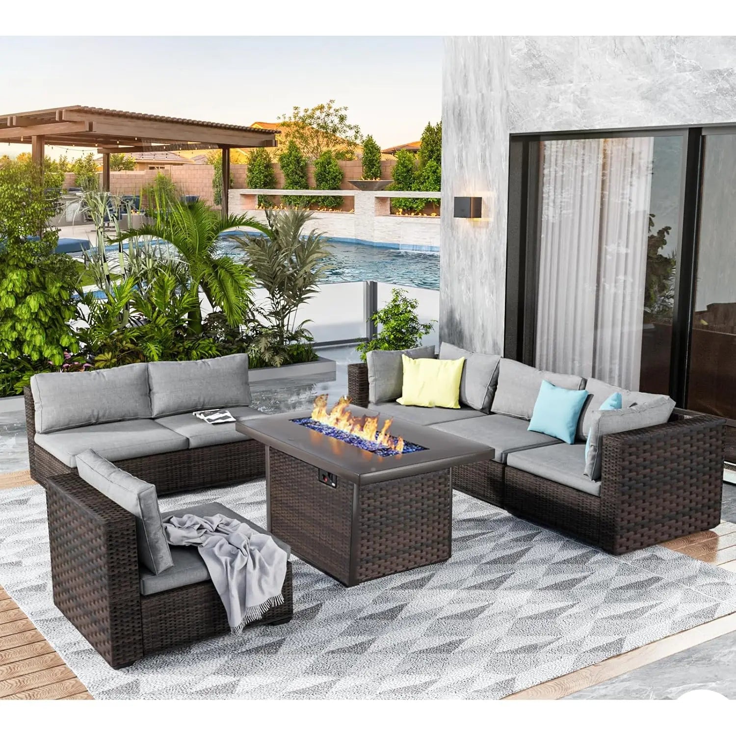 7 Pieces Outdoor Sectional Patio Furniture Set