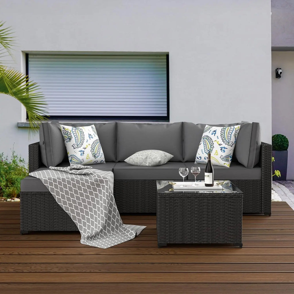 Patio Furniture Set 5PCS Outdoor Sectional with Ottoman
