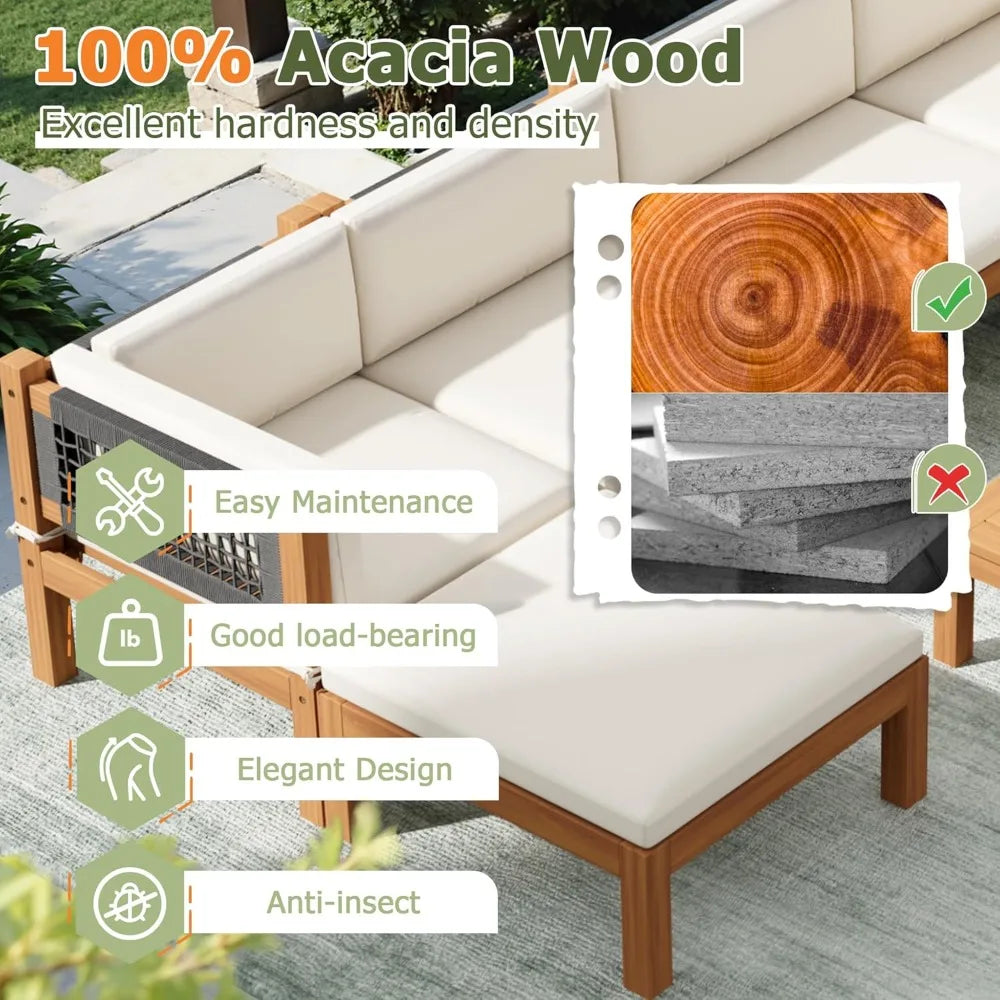 7 Piece Acacia Wood Patio Sofa