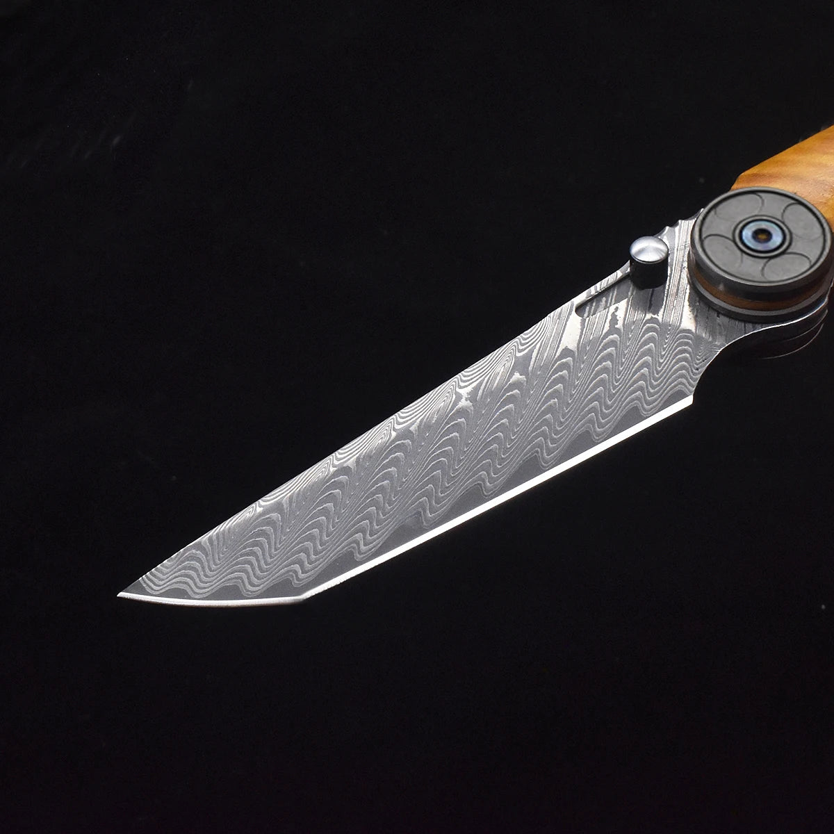 Damascus Wood Handle Folding Knife