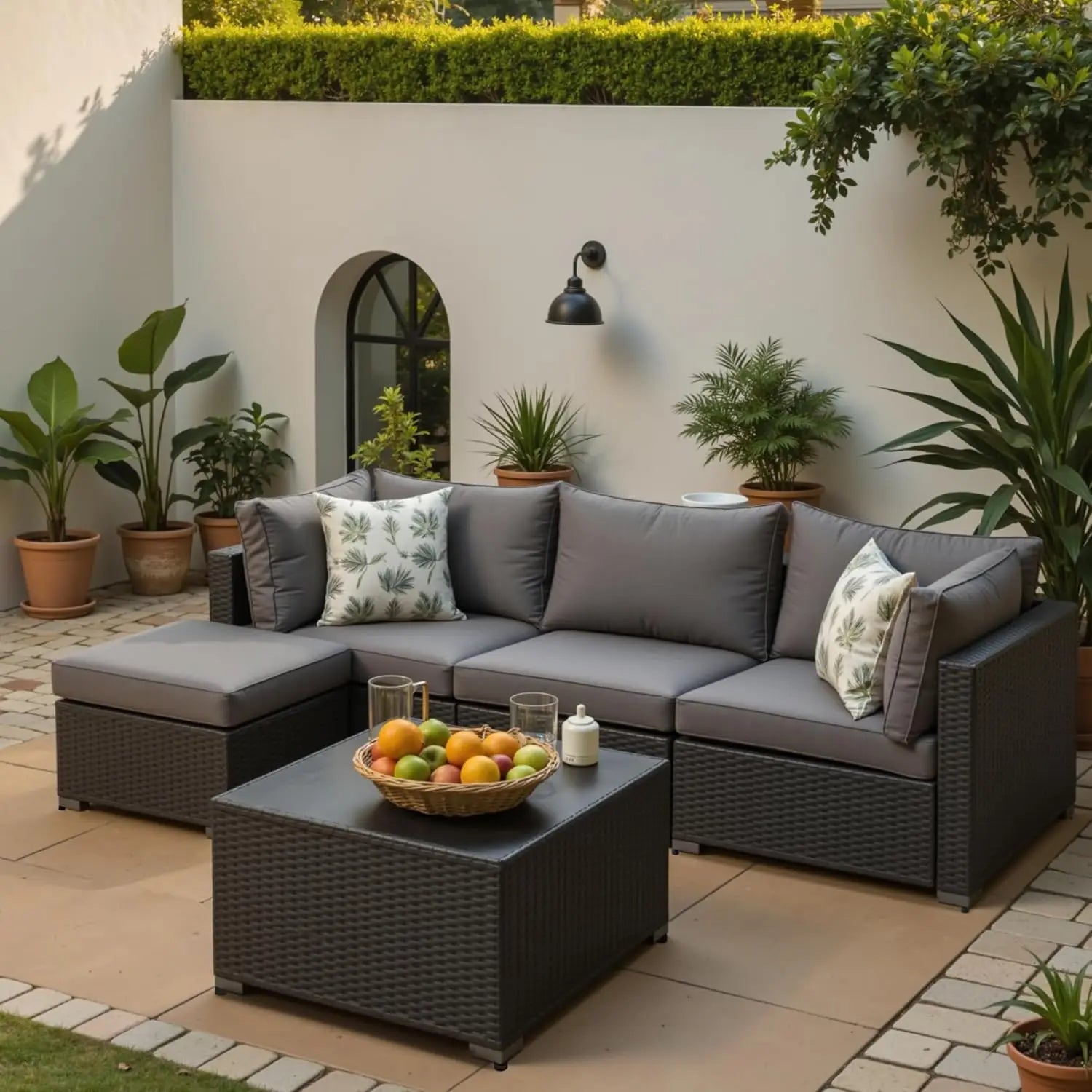Patio Furniture Set 5PCS Outdoor Sectional with Ottoman