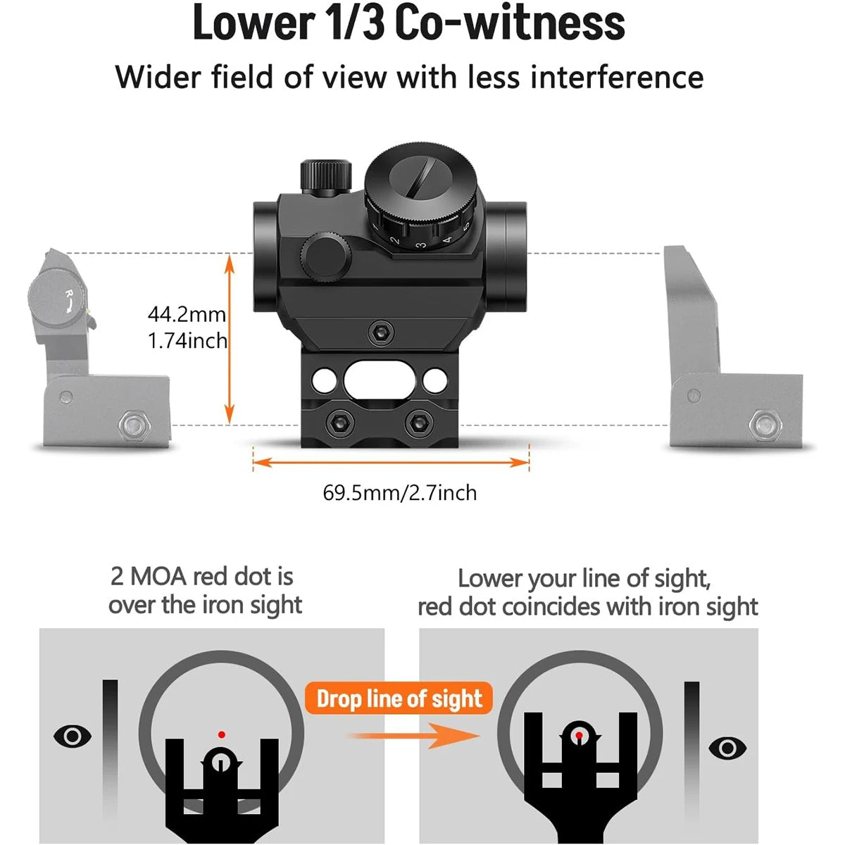 Red Dot Sight 1x25mm Waterproof and Shockproof Riser Mount